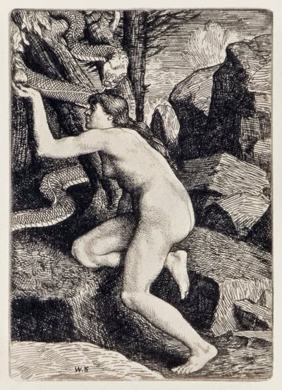 Eve Tempted by Satan in the Form of a Serpent from Paradise Lost by John Milton, Illustration by William Strang by William Strang